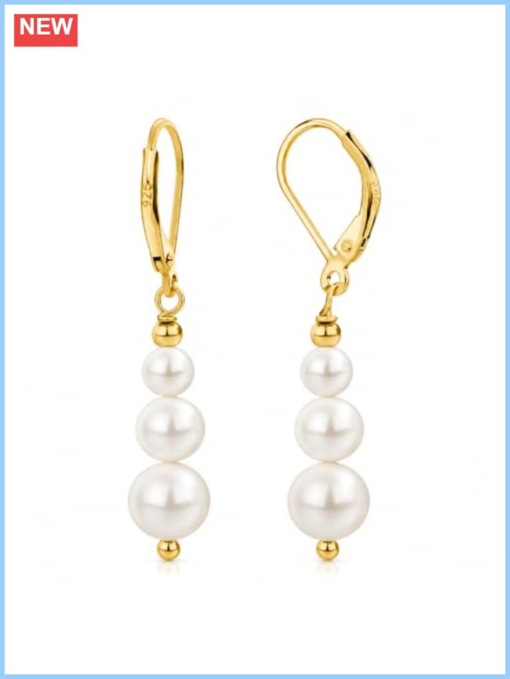 Freshwater Pearl Drop Earrings 925 Sterling Silver Leverback Dangle